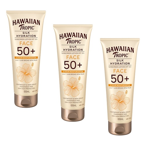 Hawaiian Tropic Silk Hydration Fragrance Free Face Sunscreen SPF50+ Pack of 3