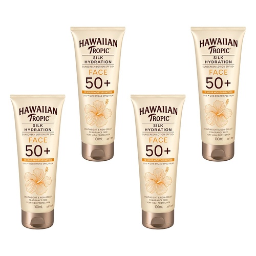 Hawaiian Tropic Silk Hydration Fragrance Free Face Sunscreen SPF50+ Pack of 4