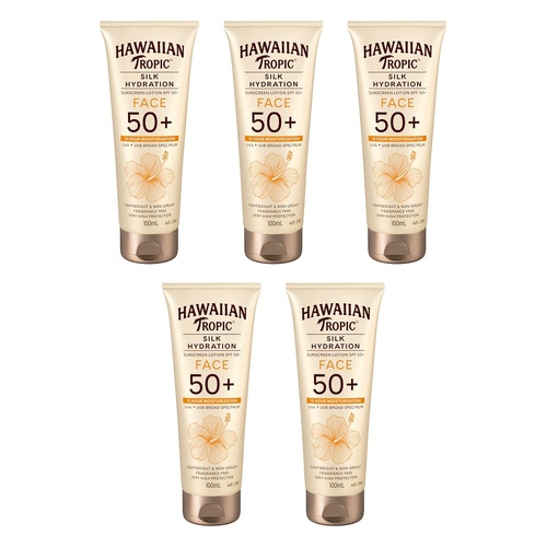 Hawaiian Tropic Silk Hydration Fragrance Free Face Sunscreen SPF50+ Pack of 5
