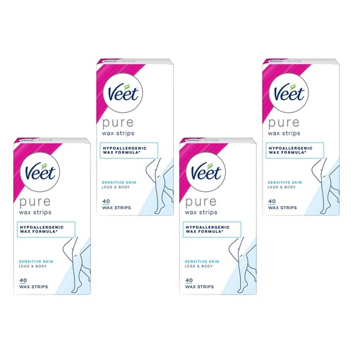 Veet PURE Cold Wax Strips Legs & Body Sensitive Skin 40 Pack Bundle of 4