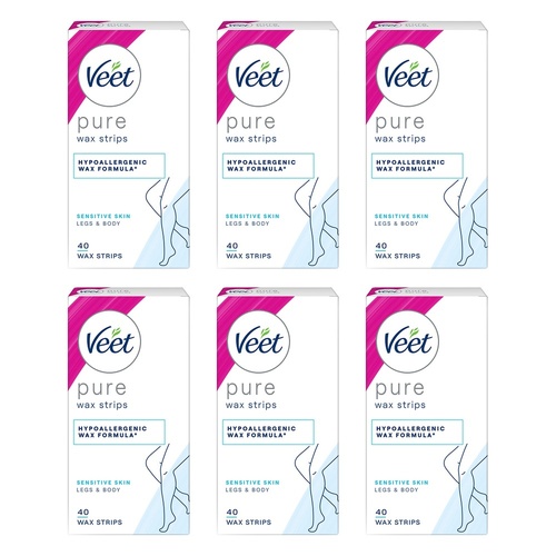 Veet PURE Cold Wax Strips Legs & Body Sensitive Skin 40 Pack Bundle of 6