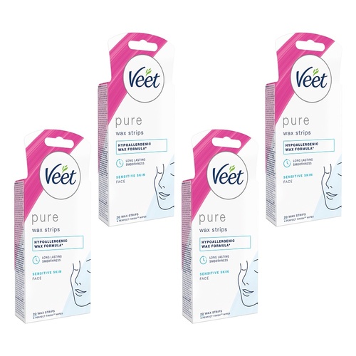 Veet PURE Cold Wax Strips Face Sensitive Skin 20 Pack Bundle of 4