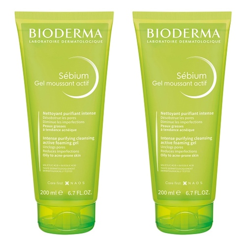 Bioderma Sebium Anti-Blemish Deep Cleansing Gel Moussant Actif 200mL Pack of 2