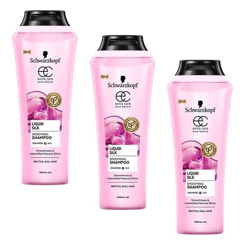 Schwarzkopf Extra Care Liquid Silk Smoothing Shampoo 400mL Pack of 3