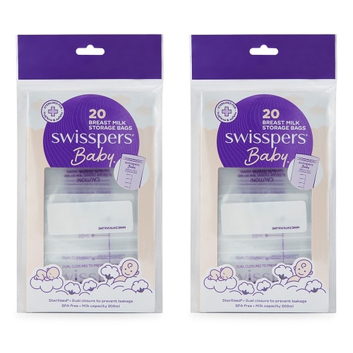 Swisspers Breast Milk Storage Bags 20 Pack Bundle of 2