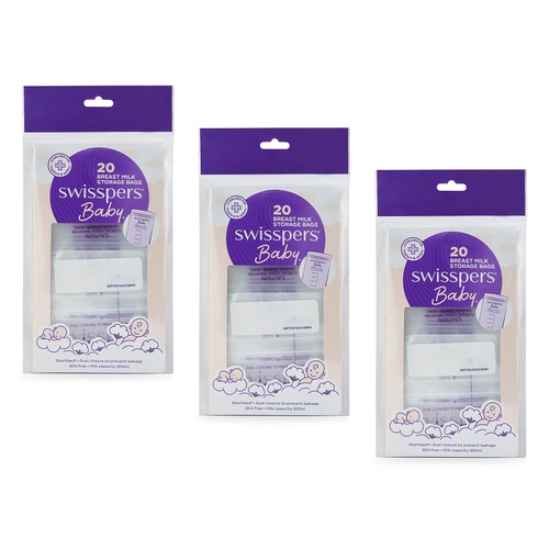 Swisspers Breast Milk Storage Bags 20 Pack Bundle of 3
