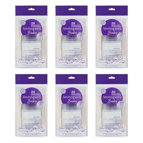 Swisspers Breast Milk Storage Bags 20 Pack Bundle of 6