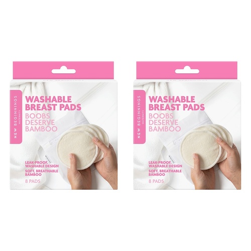New Beginnings Washable Bamboo Nursing Pads 8 Pack Bundle of 2