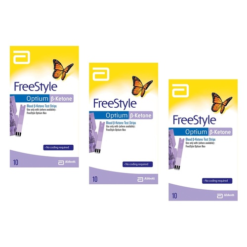 Abbott Freestyle Optium Ketone Strips 10 Pack Bundle of 3