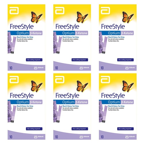 Abbott Freestyle Optium Ketone Strips 10 Pack Bundle of 6