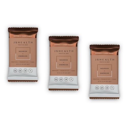 JSHealth Protein Bar Nourish + Energise Double Choc Chip 45g x 12 Bundle of 3
