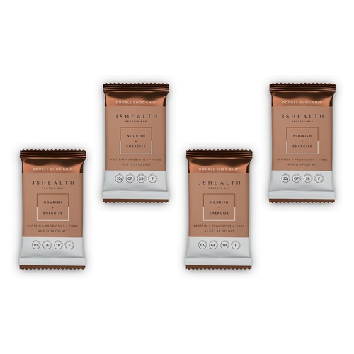 JSHealth Protein Bar Nourish + Energise Double Choc Chip 45g x 12 Bundle of 4