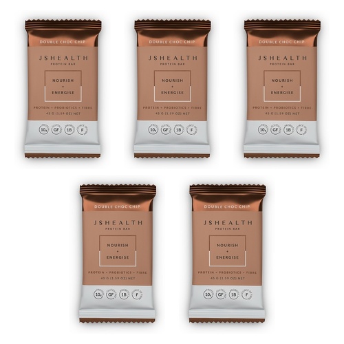 JSHealth Protein Bar Nourish + Energise Double Choc Chip 45g x 12 Bundle of 5