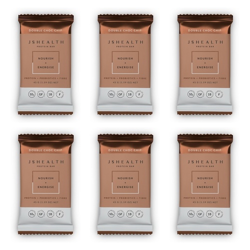 JSHealth Protein Bar Nourish + Energise Double Choc Chip 45g x 12 Bundle of 6