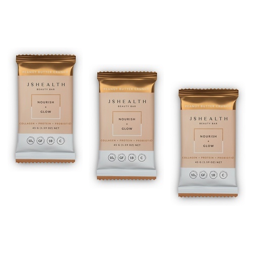 JSHealth Beauty Bar Nourish + Glow Peanut Butter Crunch 45g x 12 Bundle of 3