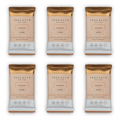 JSHealth Beauty Bar Nourish + Glow Peanut Butter Crunch 45g x 12 Bundle of 6