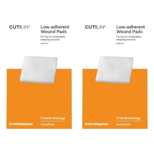 Cutilin Non-Stick Low Adherent Wound Pad 5cm x 5cm Sterile 5 Pack Bundle of 2