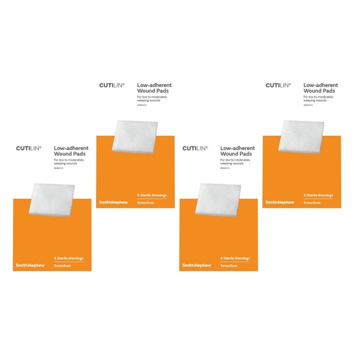 Cutilin Non-Stick Low Adherent Wound Pad 5cm x 5cm Sterile 5 Pack Bundle of 4
