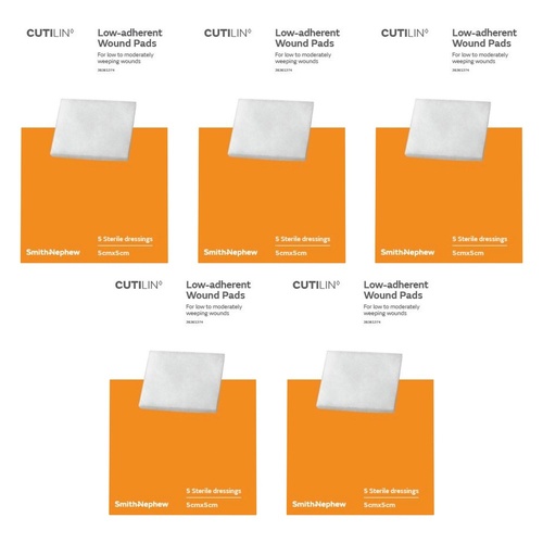 Cutilin Non-Stick Low Adherent Wound Pad 5cm x 5cm Sterile 5 Pack Bundle of 5