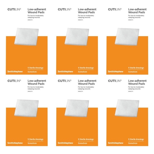 Cutilin Non-Stick Low Adherent Wound Pad 5cm x 5cm Sterile 5 Pack Bundle of 6