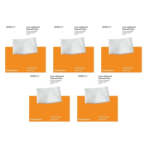 Cutilin Low-Adherent Wound Pads 10cm x 10cm 5 Pack Bundle of 5