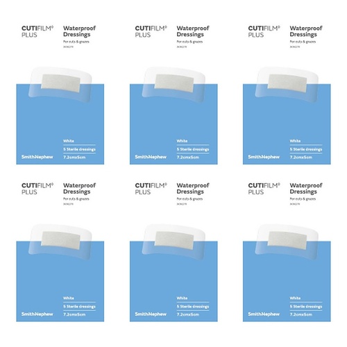 Cutifilm Waterproof Dressings 5cm x 7.2cm 5 Pack Bundle of 6