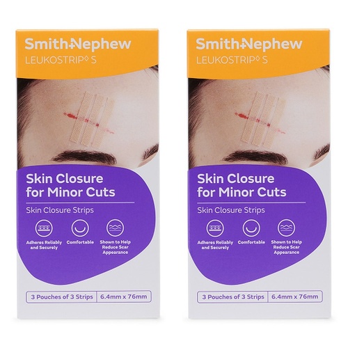 Leuko Leukostrip Wound Closure Strips 6.4mm x 76mm 3 x 3 Pack Bundle of 2