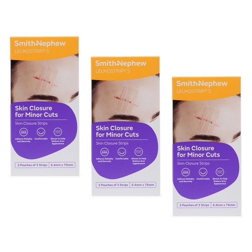 Leuko Leukostrip Wound Closure Strips 6.4mm x 76mm 3 x 3 Pack Bundle of 3