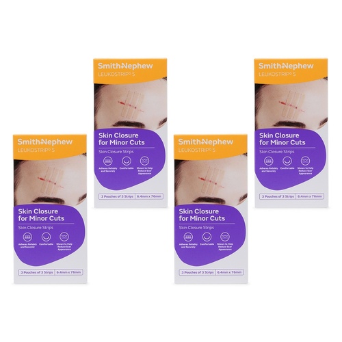 Leuko Leukostrip Wound Closure Strips 6.4mm x 76mm 3 x 3 Pack Bundle of 4
