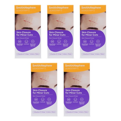 Leuko Leukostrip Wound Closure Strips 6.4mm x 76mm 3 x 3 Pack Bundle of 5