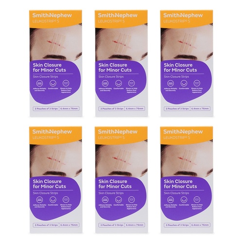 Leuko Leukostrip Wound Closure Strips 6.4mm x 76mm 3 x 3 Pack Bundle of 6