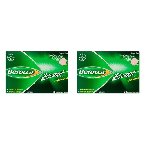 Berocca Boost Energy Vitamin With Guarana Effervescent Tablets 20 Bundle of 2