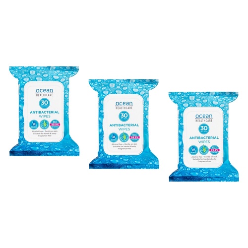 Ocean Healthcare Antibacterial Wipes 30 Pack x 6 Bundle of 3