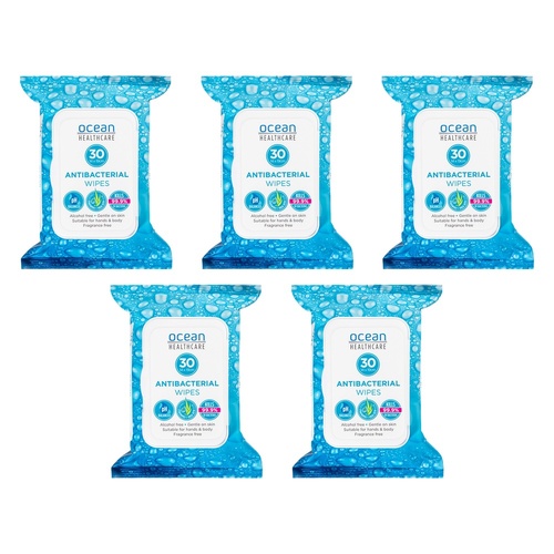 Ocean Healthcare Antibacterial Wipes 30 Pack x 6 Bundle of 5