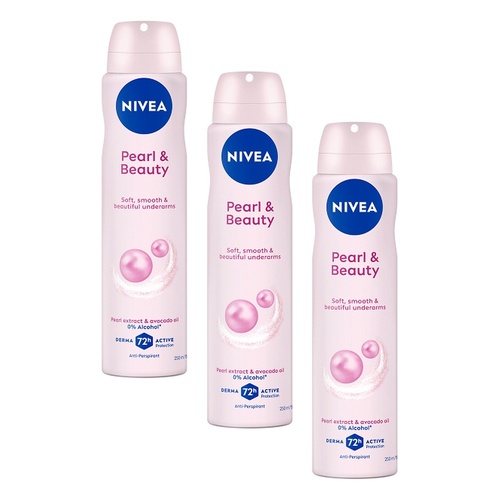 NIVEA Pearl & Beauty 72H Anti-Perspirant 250mL Pack of 3