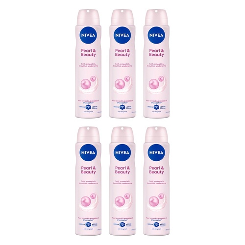 NIVEA Pearl & Beauty 72H Anti-Perspirant 250mL Pack of 6