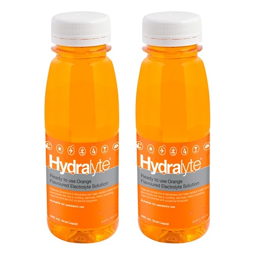 Hydralyte Electrolyte Solution Orange Flavoured 250mL Pack of 2
