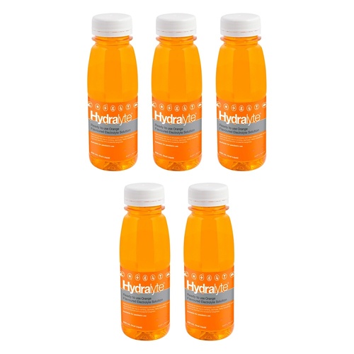 Hydralyte Electrolyte Solution Orange Flavoured 250mL Pack of 5