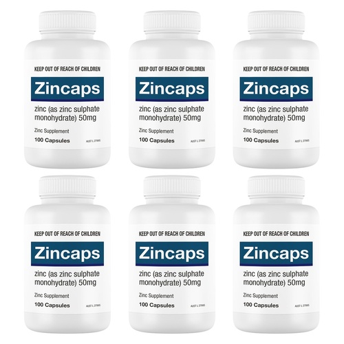 Zincaps Zinc Capsules 50mg 100 Capsules Pack of 6