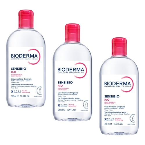 Bioderma Sensibio H2O Soothing Micellar Water Cleanser 500mL Pack of 3