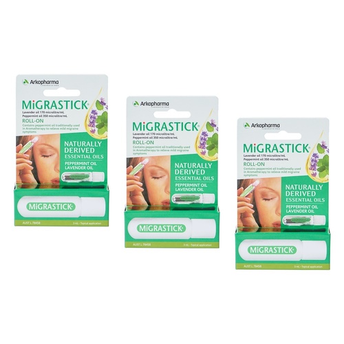 Migrastick Migraine & Headache Relief Roll-On 3mL Pack of 3