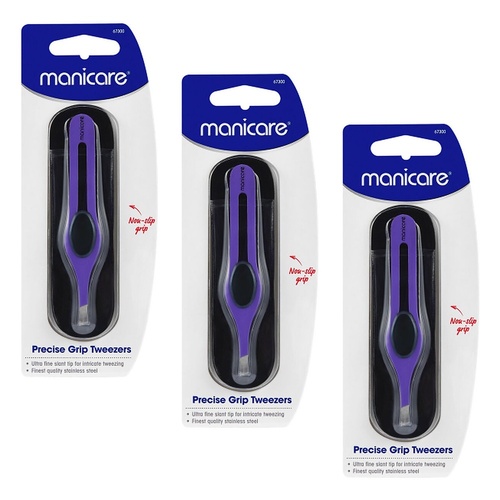 Manicare Precise Grip Tweezers, Purple x 3 Bundle of 3