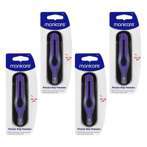 Manicare Precise Grip Tweezers, Purple x 3 Bundle of 4