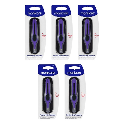 Manicare Precise Grip Tweezers, Purple x 3 Bundle of 5