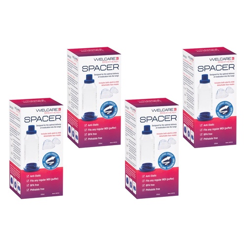 Welcare Breatheasy Spacer 220mL Pack of 4
