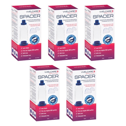 Welcare Breatheasy Spacer 220mL Pack of 5