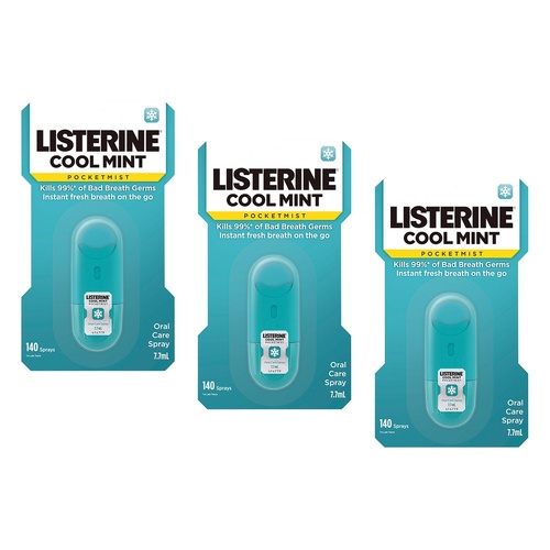 Listerine PocketMist Oral Care Spray Cool Mint 7.7mL Pack of 3