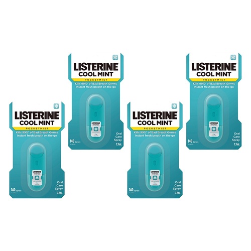 Listerine PocketMist Oral Care Spray Cool Mint 7.7mL Pack of 4