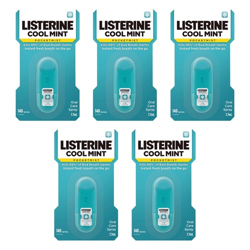 Listerine PocketMist Oral Care Spray Cool Mint 7.7mL Pack of 5