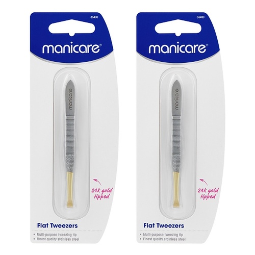 Manicare Flat Tweezers, Gold Tipped Pack of 2